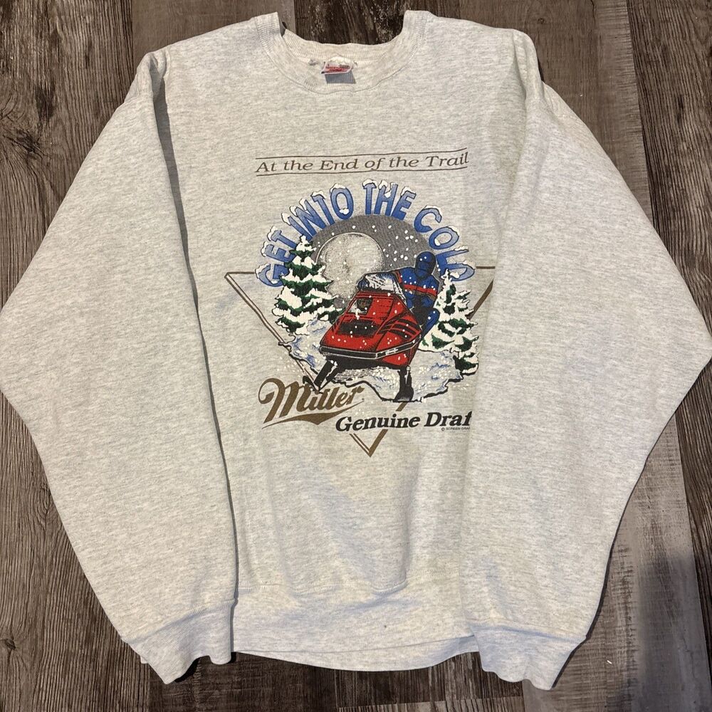 Vintage 90’s Snowmobile Miller Genuine Draft Sweatshirt Size Large Made In USA